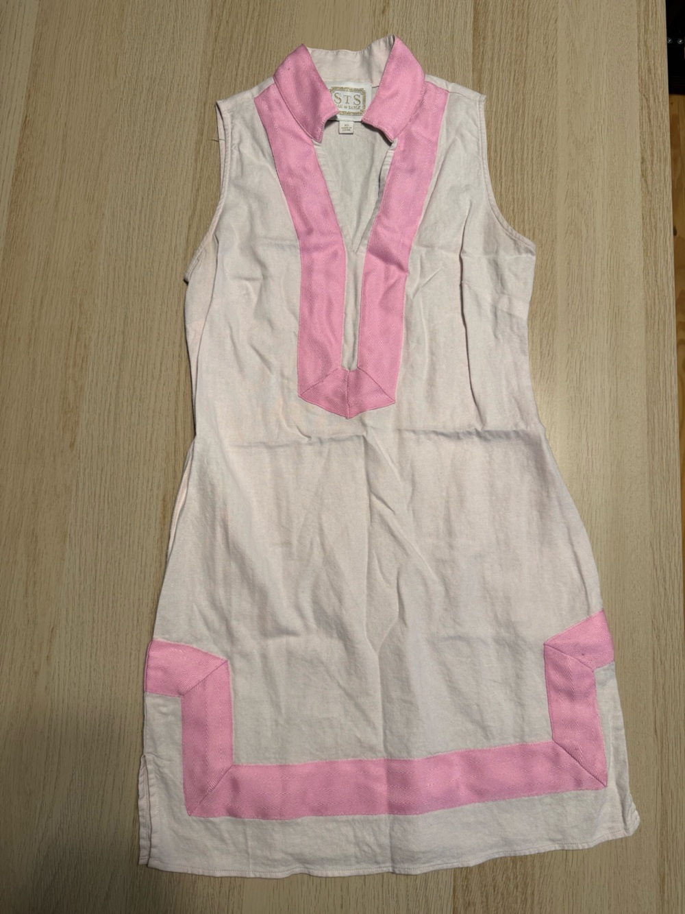 STS Cream and Pink Linen Sleeveless Tunic Dress XS